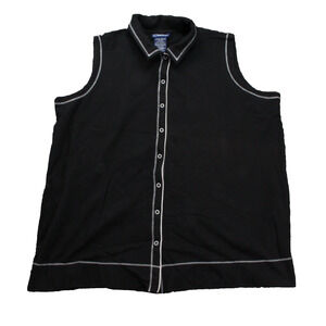 Vintage Catalina Long Vest Black Sleeveless Shirt Top Full Snap Up Collar Medium